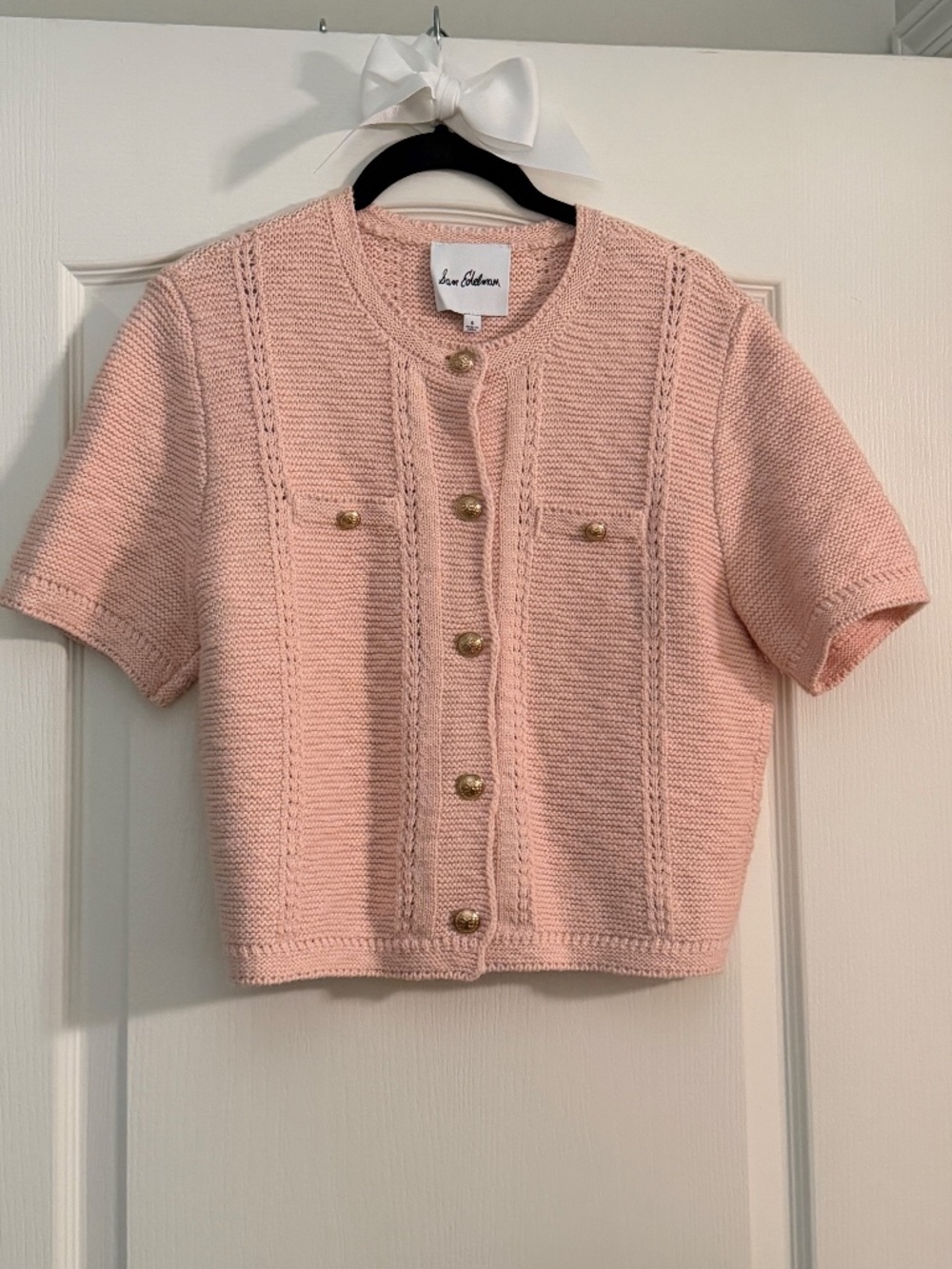 Sam Edelman Short-Sleeve Cardigan Strawberry Cream Size Small - Picture 2 of 3